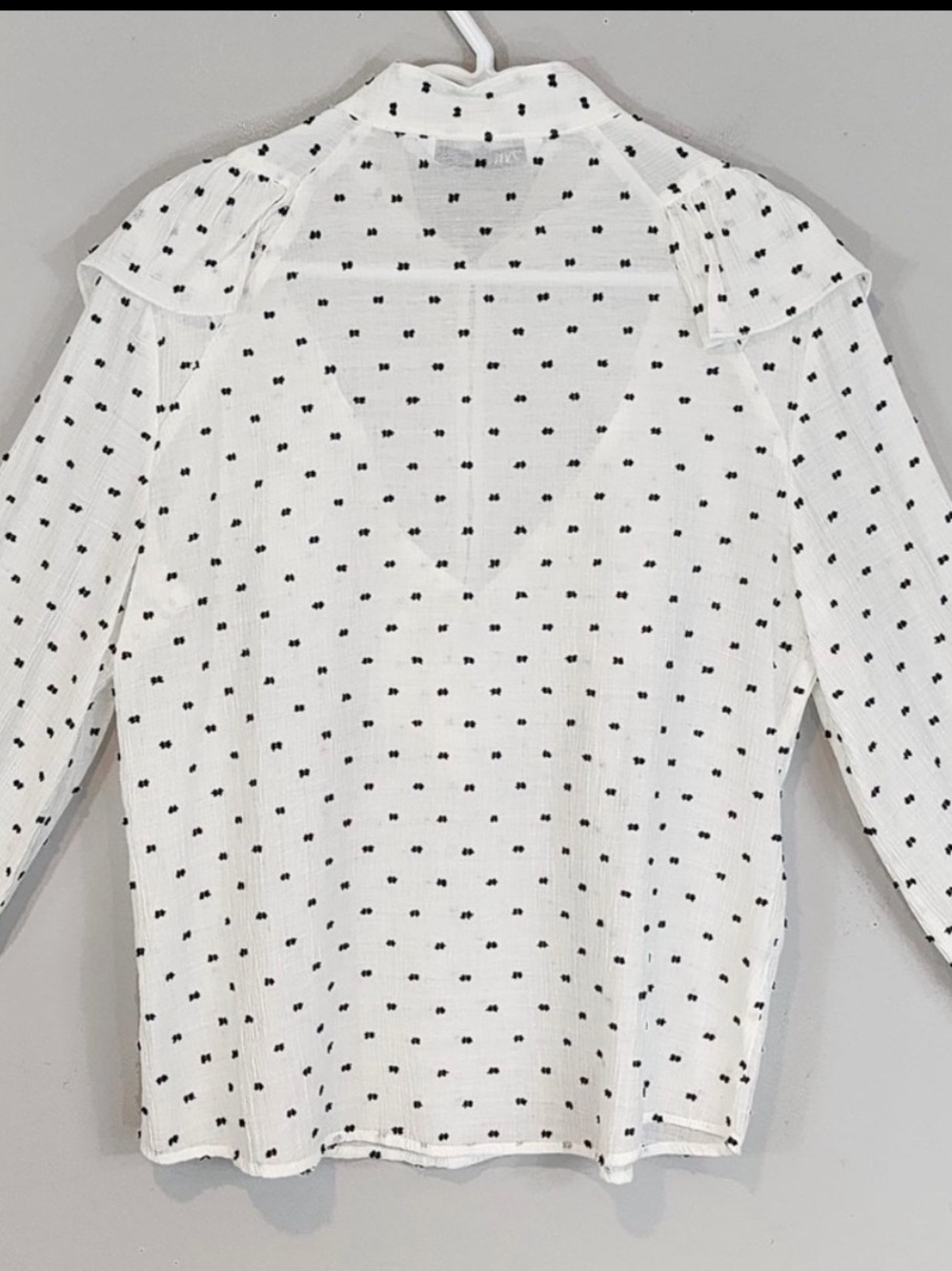 ZARA Swiss Dot Semi-Sheer Ruffled Blouse Size M - Picture 8 of 10